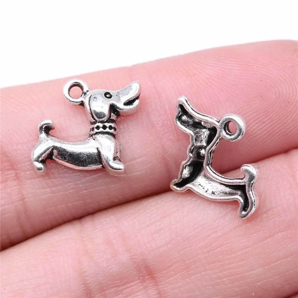 12x12mm 0.9g Antique Silver Zinc Alloy Small Dog Charm Pendant for DIY Necklace Bracelet Jewelry Making
