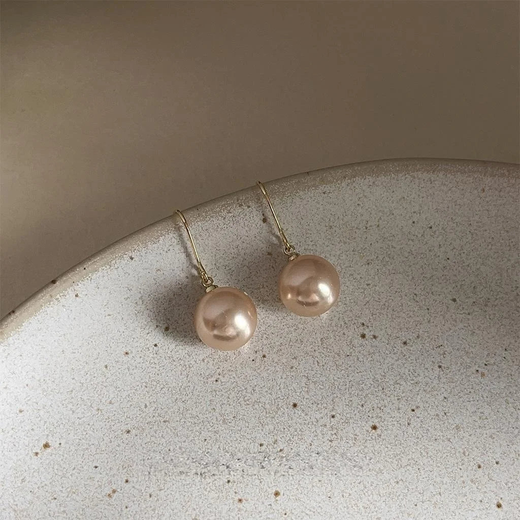 Elegant Gold Round Faux Pearl Drop Earrings Simple Geometric Fashion Jewelry For Women