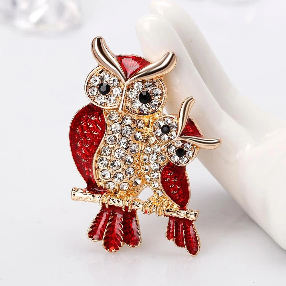 Elegant Enamel Rhinestone Owl Brooch, Gold Tone Alloy Lapel Pin Corsage For Women's Suit Gift