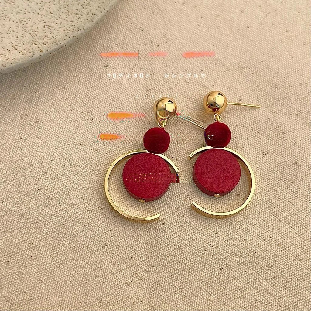 Vintage 14K Plated Copper And Wood Geometric Tassel Drop Earrings Ethnic Lacquer Design