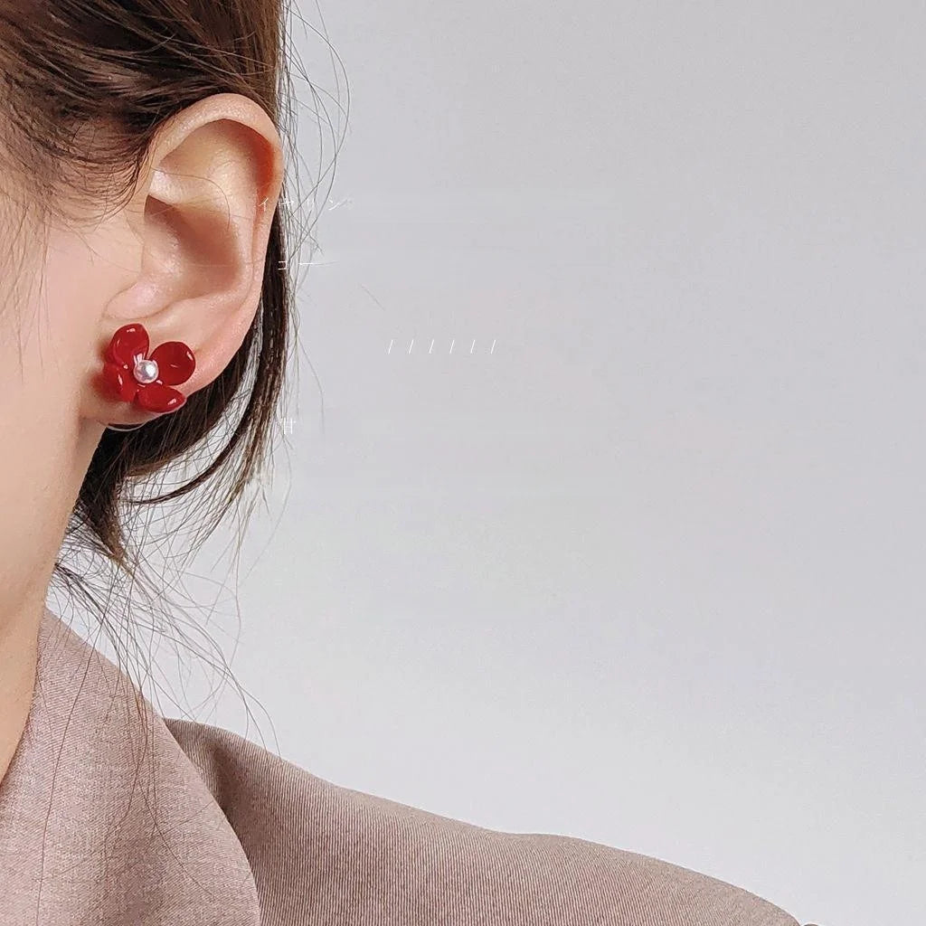 Original Design Acrylic Flower Stud Earrings With Silver Plated Pins Elegant Chinese Style Jewelry