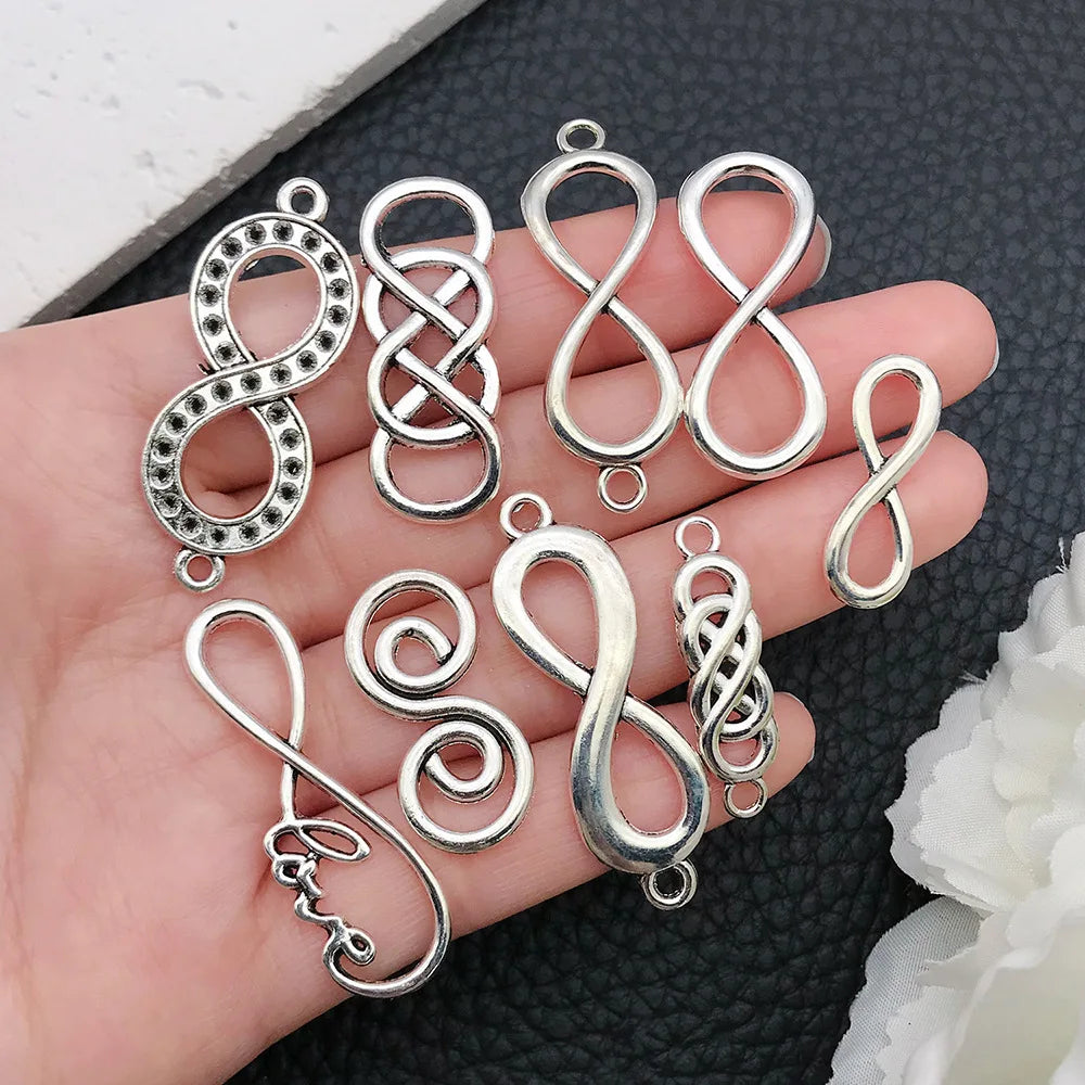 Antique Silver Zinc Alloy Hollow Infinity Symbol Connector Charm for DIY Jewelry Making