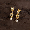 Original Bird Cage Drop Earrings Copper Glass Pearl Court Style Designer Jewelry