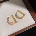 Copper Micro Pave Zircon Letter D Drop Earrings Light Luxury Geometric Semi Circle Jewelry