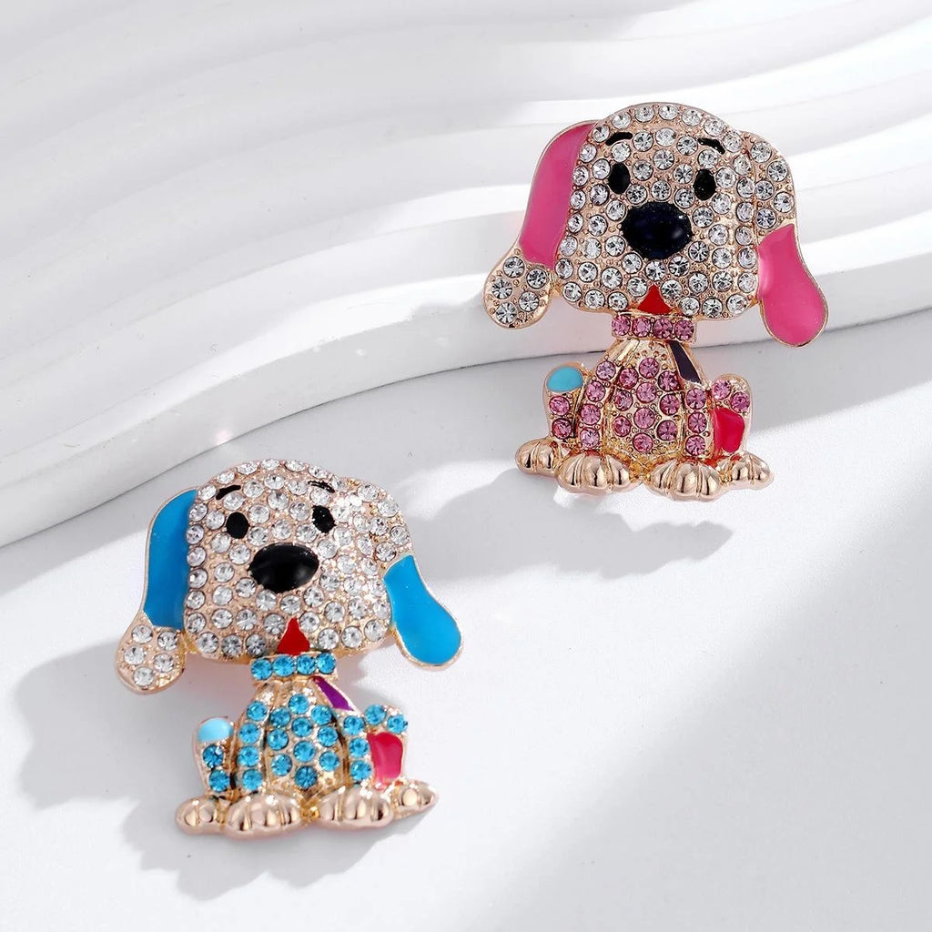 Cute Cartoon Puppy Rhinestone Enamel Alloy Brooch, Luxury Dog Lapel Pin Corsage For Suit Coat Gift