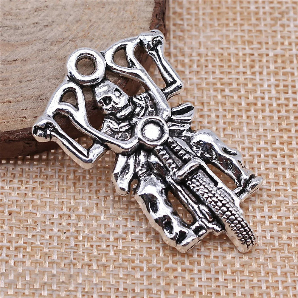 44x28mm 7.4g Multicolor Zinc Alloy Skeleton Riding Motorcycle Charm Pendant for DIY Jewelry Making