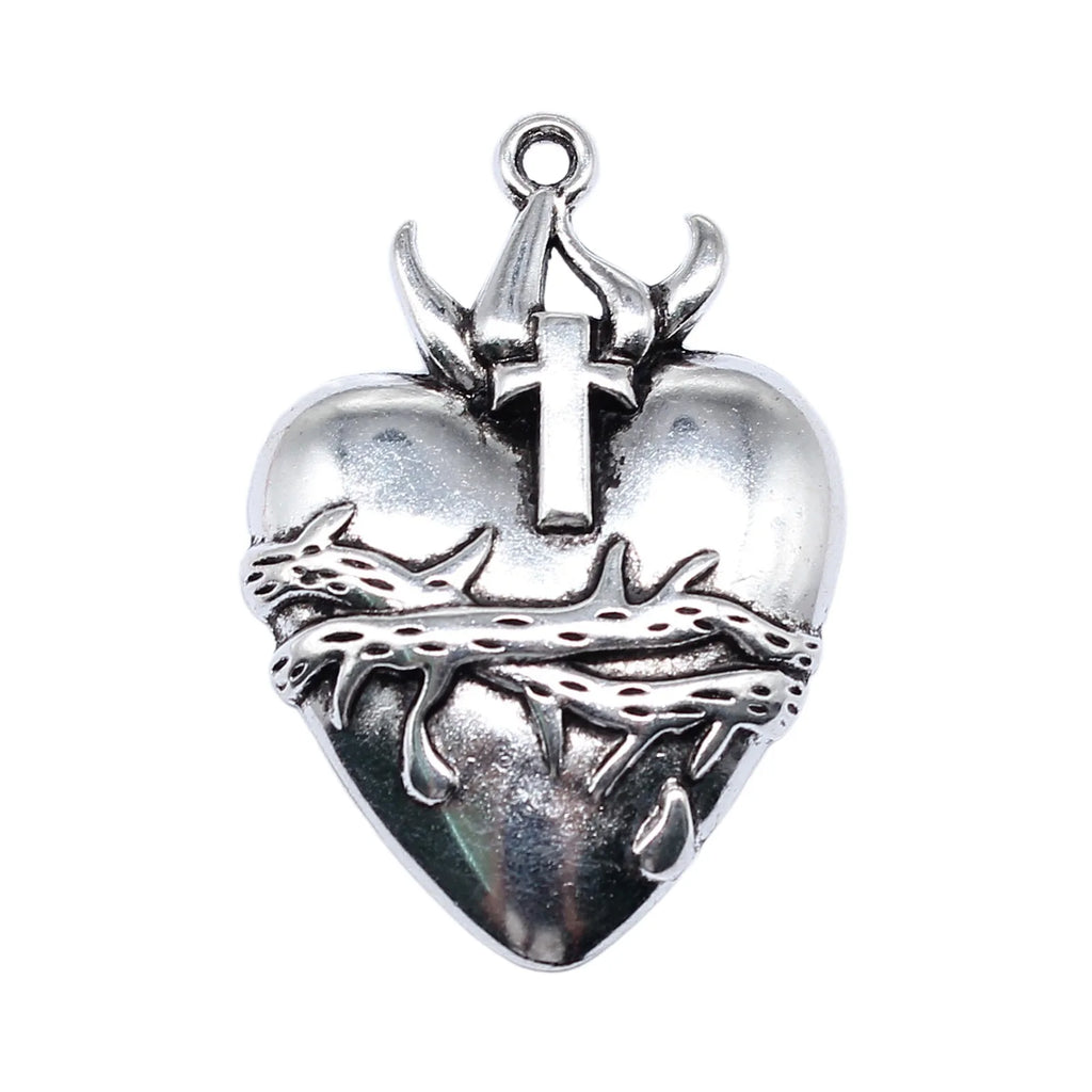 42x29mm 6.2g Antique Silver Zinc Alloy Gothic Thorn Heart Cross Charm Pendant for DIY Jewelry Making