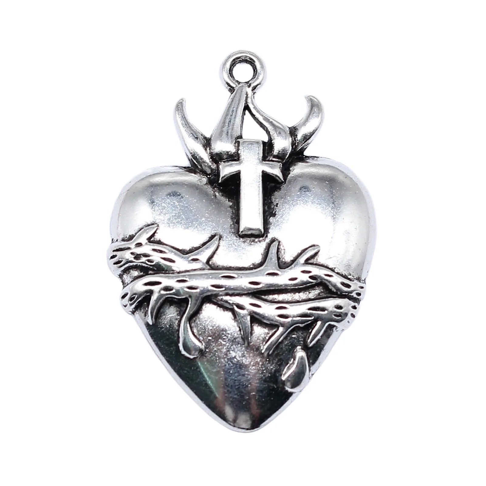 42x29mm 6.2g Antique Silver Zinc Alloy Gothic Thorn Heart Cross Charm Pendant for DIY Jewelry Making