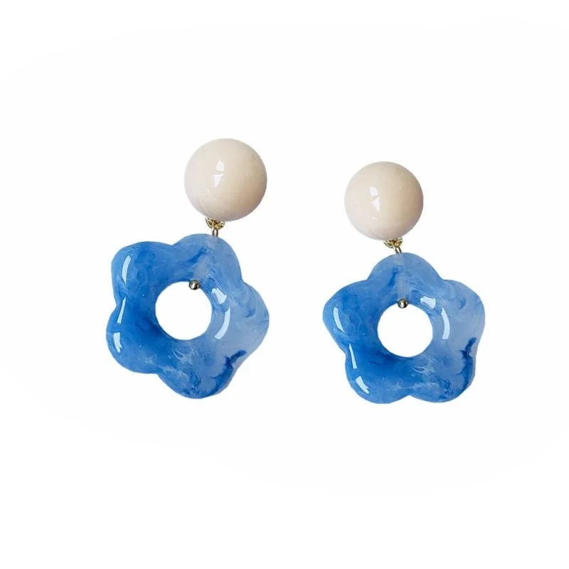Korean Style Handmade Resin Teardrop Star Stud Earrings With Silver Plated 14K Gold Finish