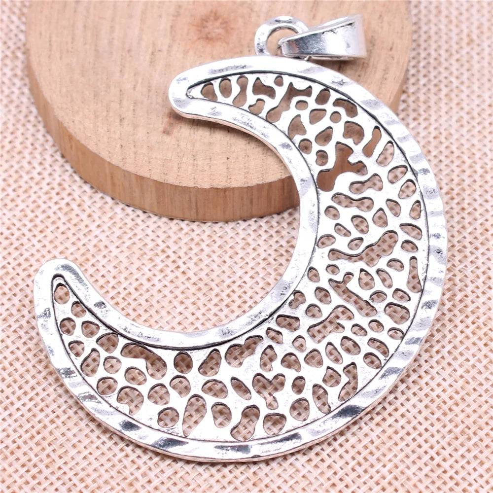 83x63mm 18g Antique Silver Zinc Alloy Moon Charm Pendant for DIY Necklace Bracelet Making