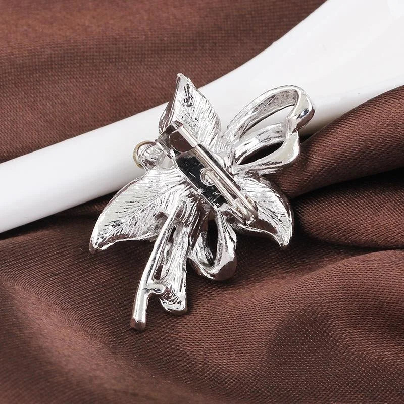 Elegant Pearl Flower Brooch With Rhinestone Alloy Petals, Bridal Corsage Lapel Pin And Suit Accessory Gift