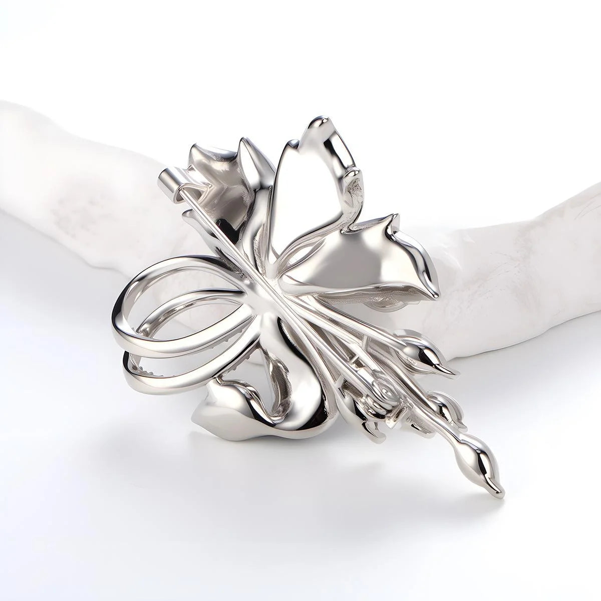 Elegant Rhinestone Flower Brooch With Faux Pearl Center, Silver Alloy Lapel Pin Corsage For Women Gift