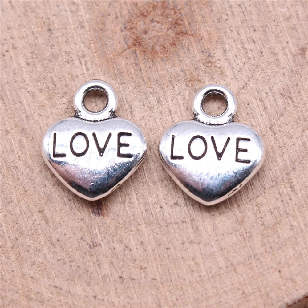 12x10mm 0.9g Antique Silver Zinc Alloy Love Heart Charm Pendant for DIY Bracelet Necklace Making