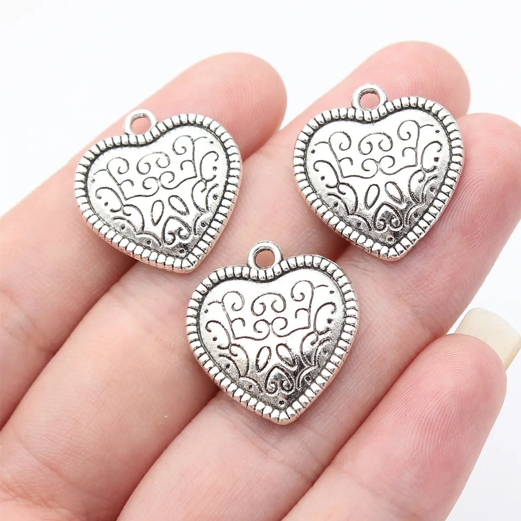 22x20mm 5.8g Antique Silver Zinc Alloy Double Sided Heart Charm Pendant for DIY Necklace Jewelry