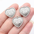 22x20mm 5.8g Antique Silver Zinc Alloy Double Sided Heart Charm Pendant for DIY Necklace Jewelry