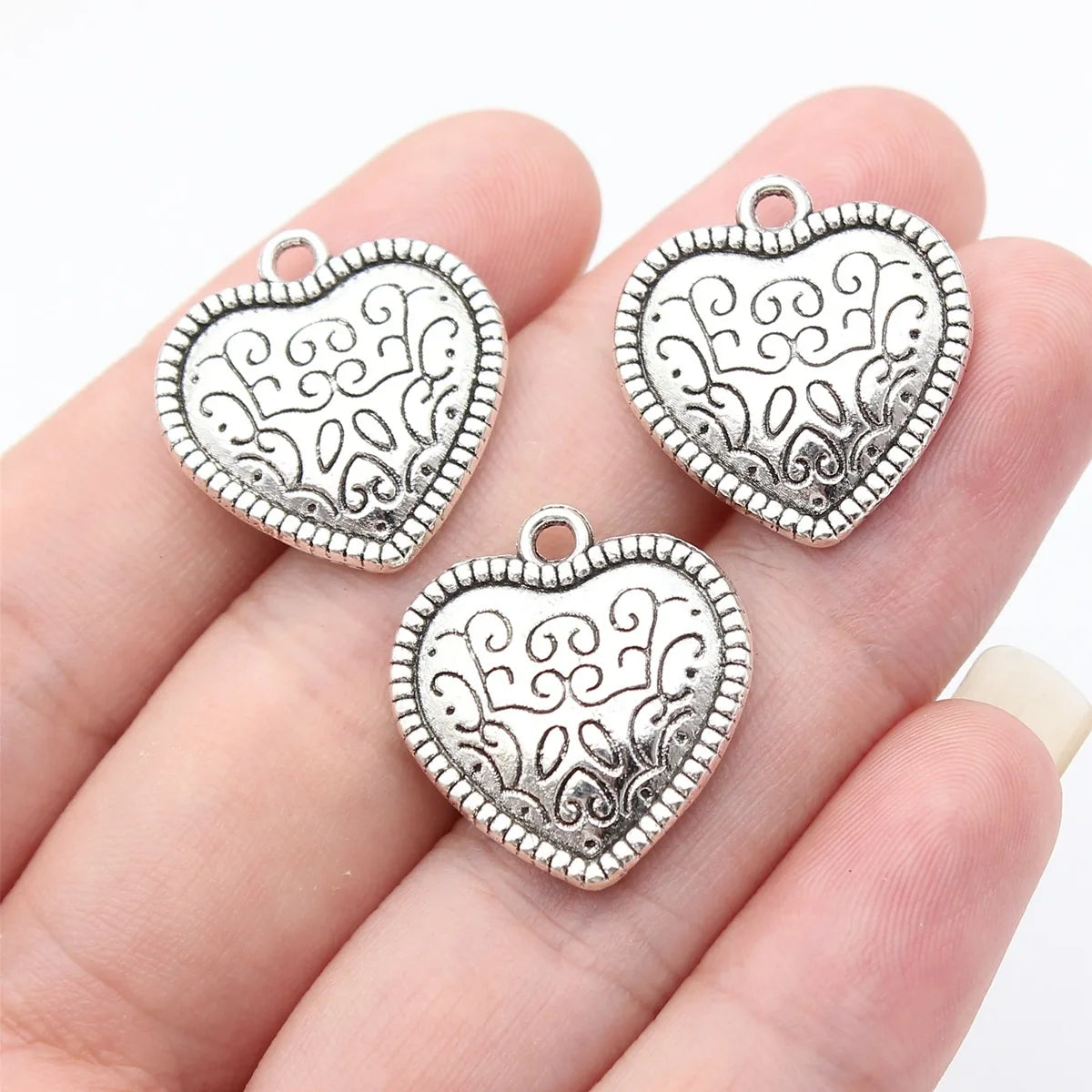 22x20mm 5.8g Antique Silver Zinc Alloy Double Sided Heart Charm Pendant for DIY Necklace Jewelry
