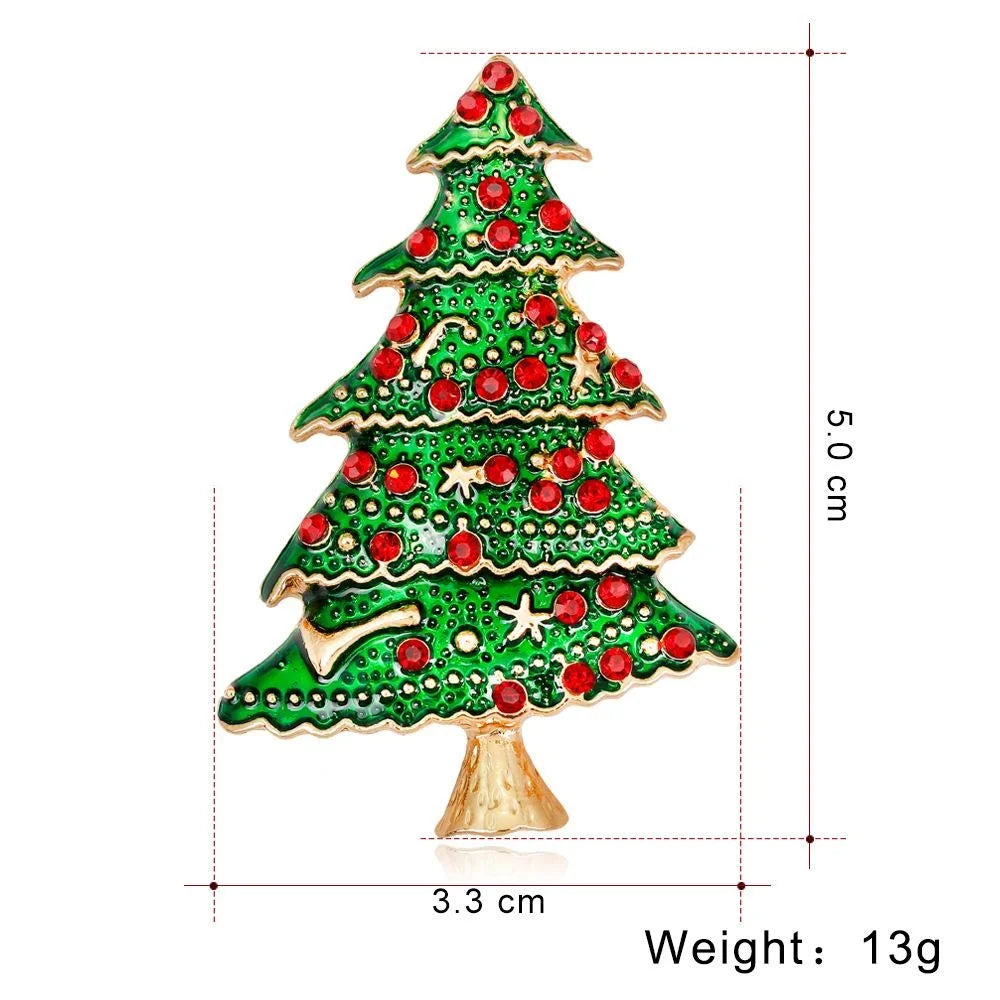 Elegant Christmas Tree Alloy Enamel Brooch With Red Rhinestones, Festive Lapel Pin Corsage Gift for Women