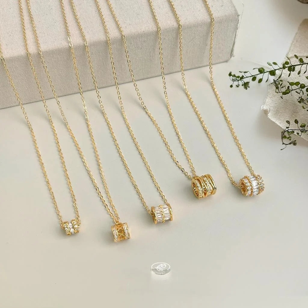 Thick Gold Plated Copper Micro Pave Zircon Geometric Circle Line Collarbone Necklace