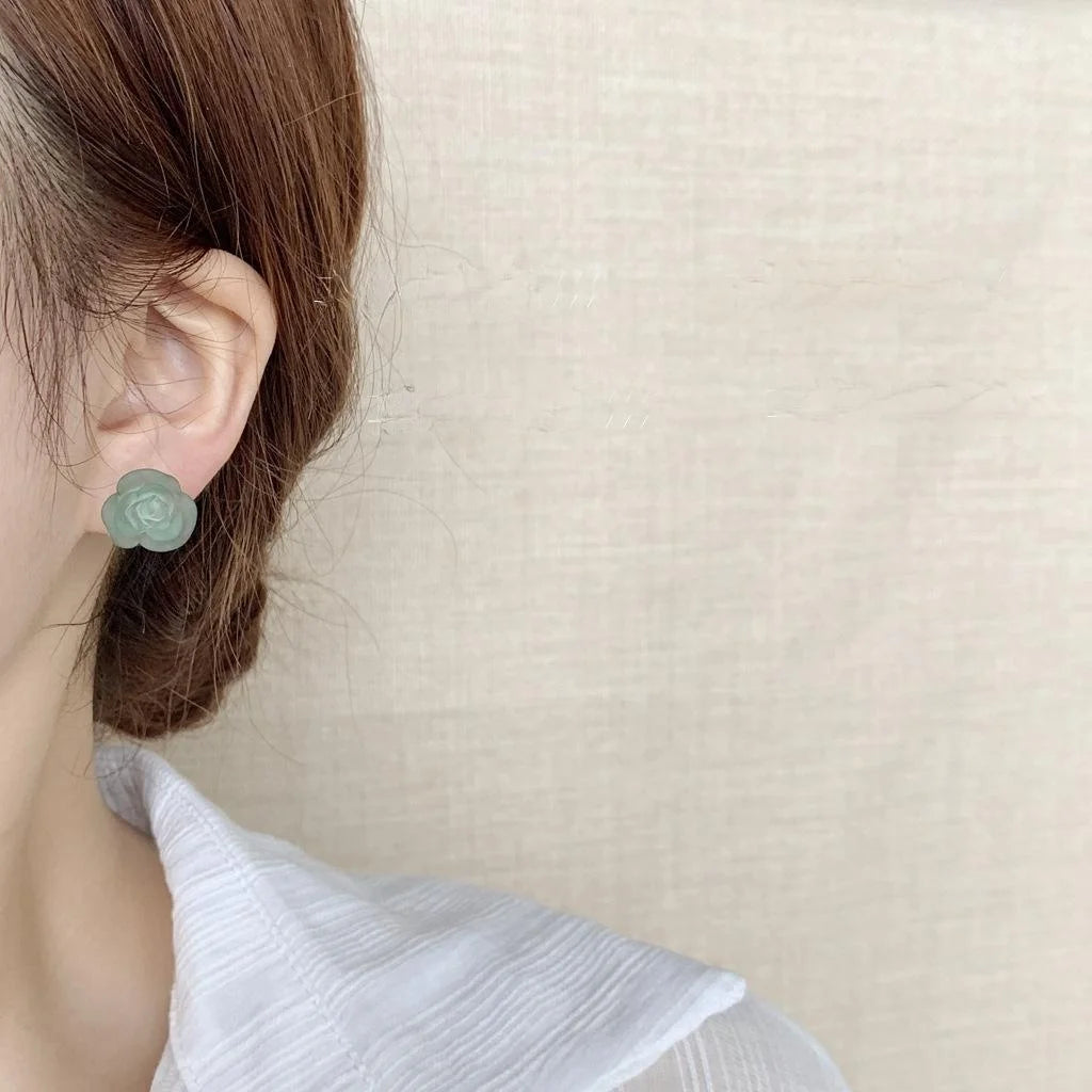 French Sweet Flower Acrylic Resin Stud Earrings With Silver Plated Pins