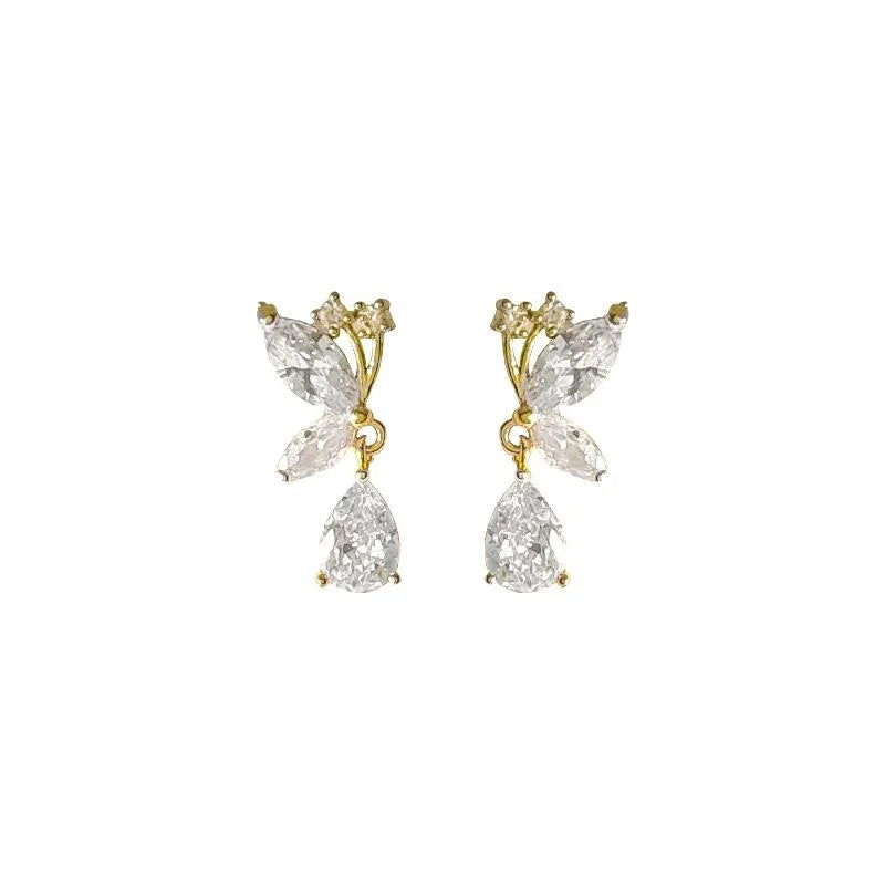 14K Gold Plated Copper Micro Pave Zircon Butterfly Stud Earrings Korean Minimalist Jewelry