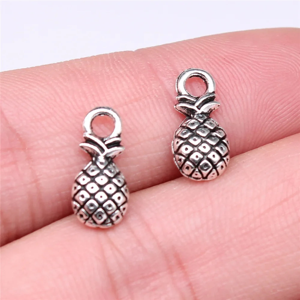 14x7mm 1g Antique Silver Zinc Alloy Pineapple Charm Pendant for DIY Fruit Theme Jewelry Making