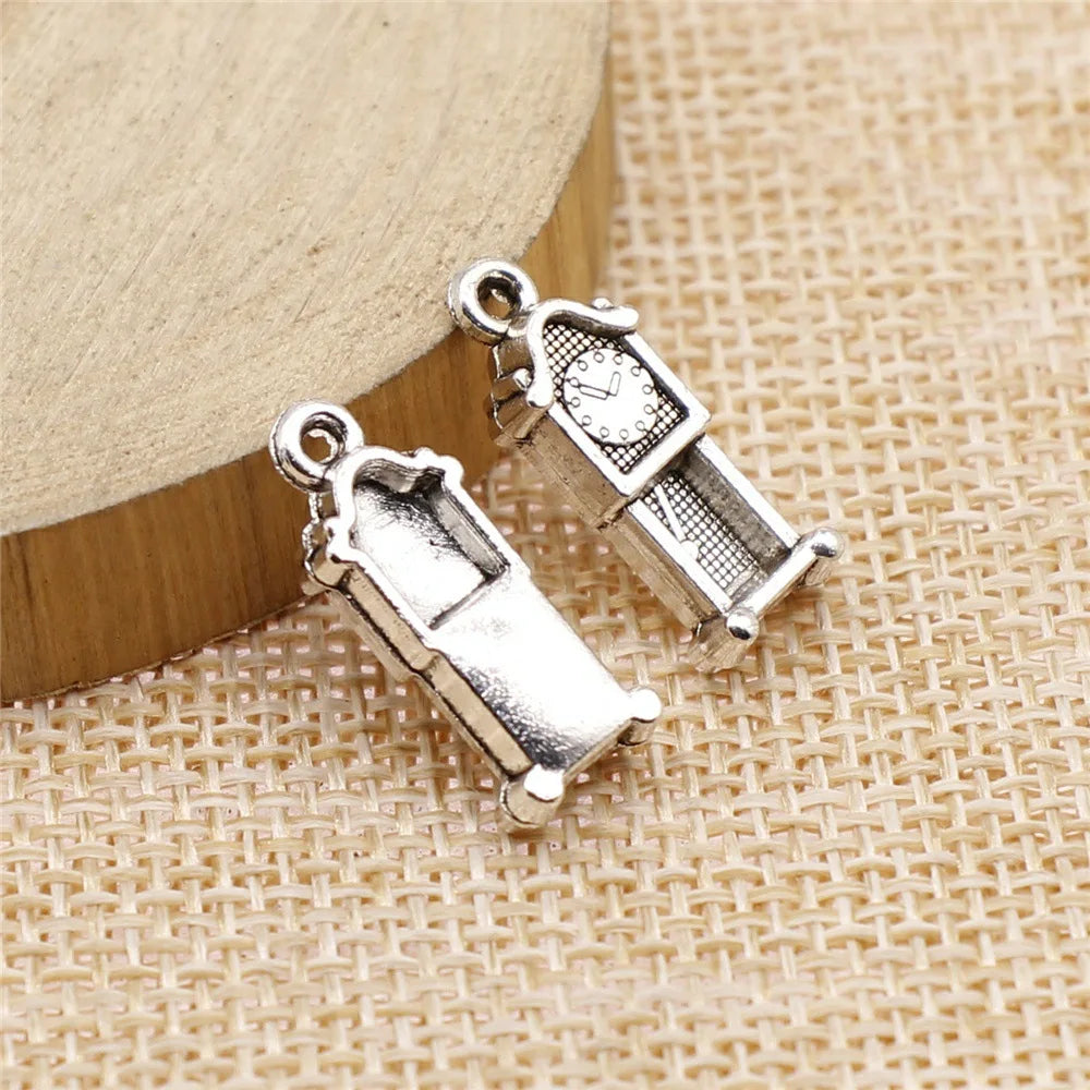 20x8mm 1.8g Antique Silver Zinc Alloy Pendulum Clock Charm Pendant for DIY Vintage Jewelry Making