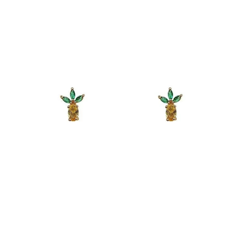 14K Gold Plated Copper Fruit Stud Earrings With Colorful Zircon, Korean Sweet Mini Jewelry