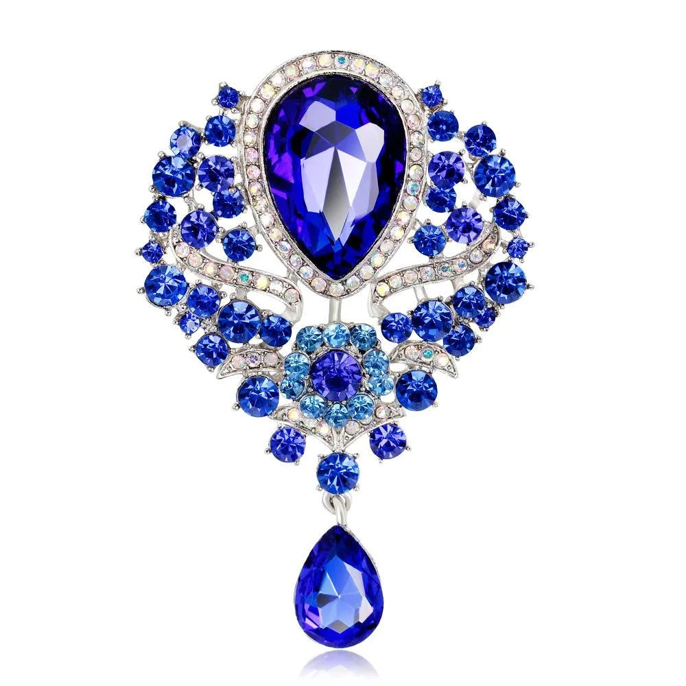 Luxury Rhinestone Alloy Glass Teardrop Brooch For Women, Elegant Lapel Pin Corsage Suit Accessory Gift