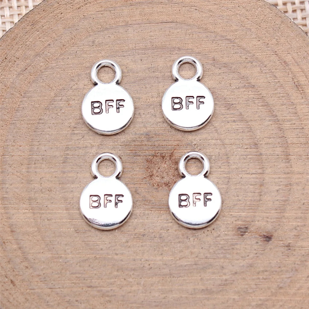 12x8mm 0.5g Antique Silver Zinc Alloy BFF Round Word Tag Charm Pendant for DIY Friendship Bracelets