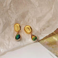 Vintage Abalone Shell Teardrop Stud Earrings Copper French Palace Style Jewelry