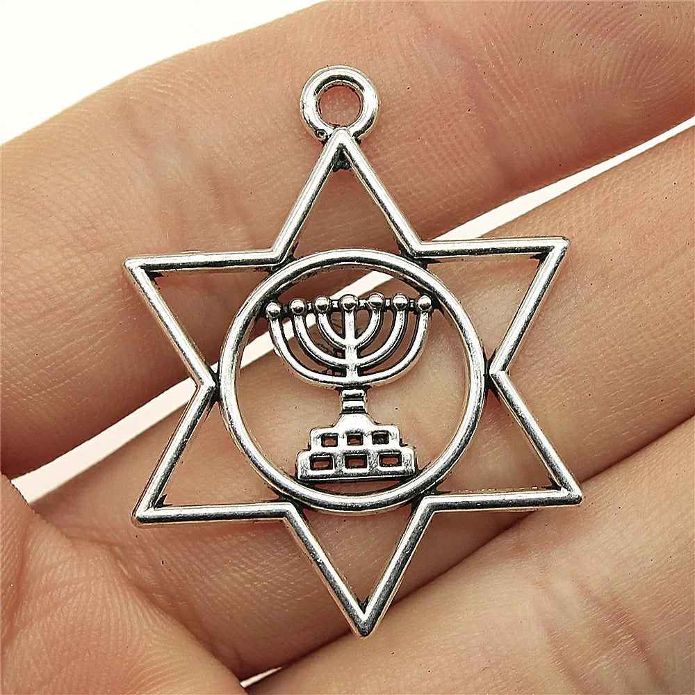 39x32mm 3.1g Antique Silver Zinc Alloy Candelabrum Hexagram Charm Pendant for DIY Jewelry Making