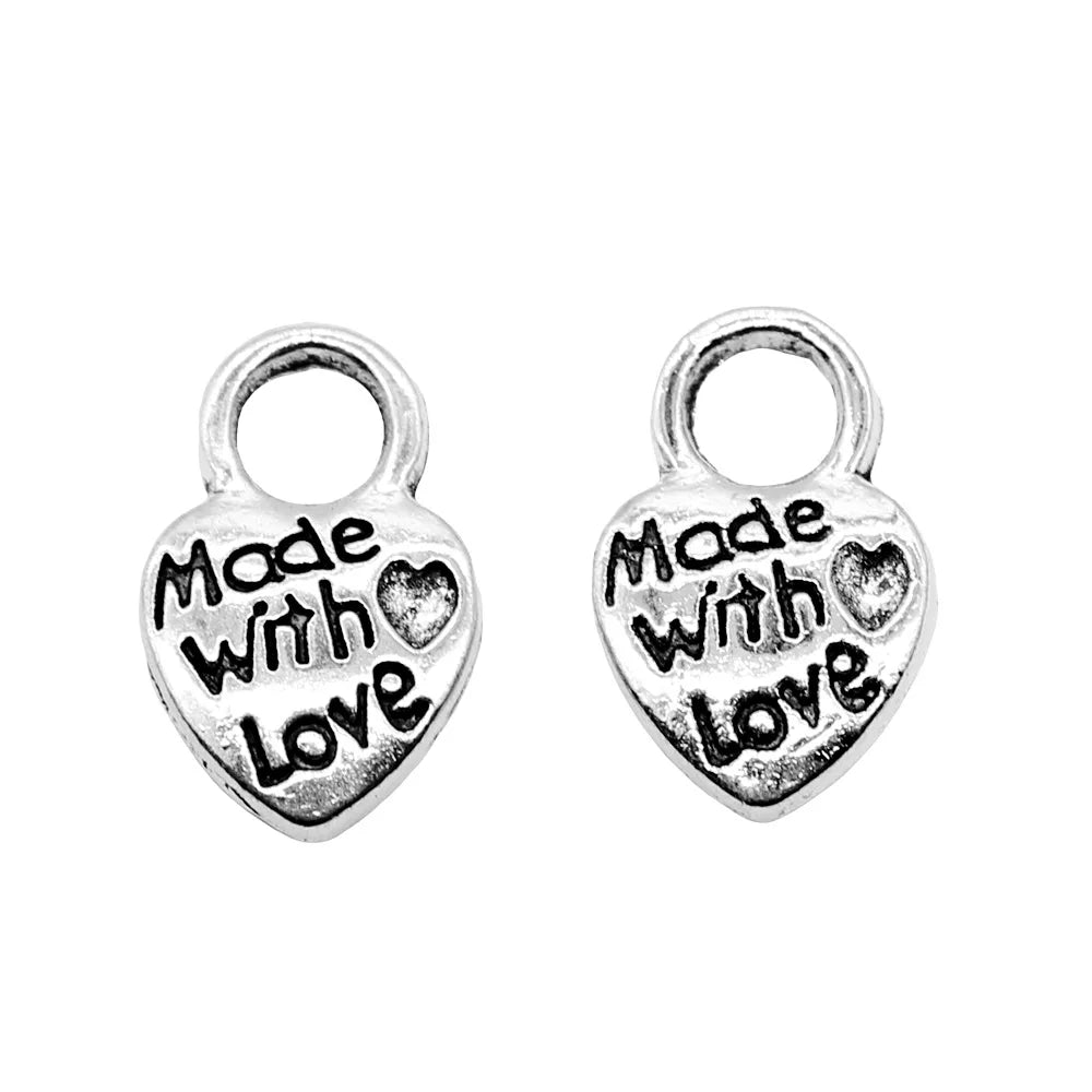 9x14mm 1g Antique Zinc Alloy Made with Love Heart Charm Pendant for DIY Bracelet Necklace Making