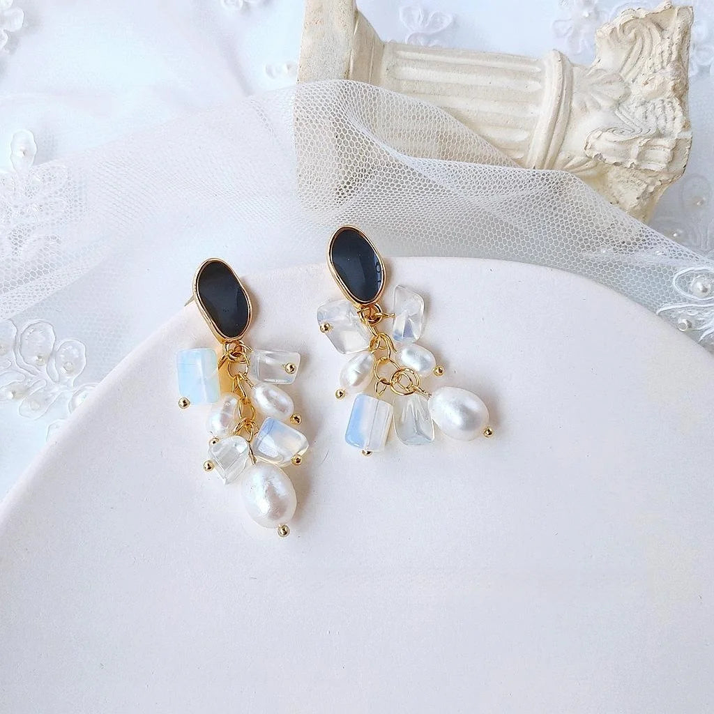 Handmade Forest Style 14K Gold Plated Opal Freshwater Pearl Geometric Drop Earrings For Women