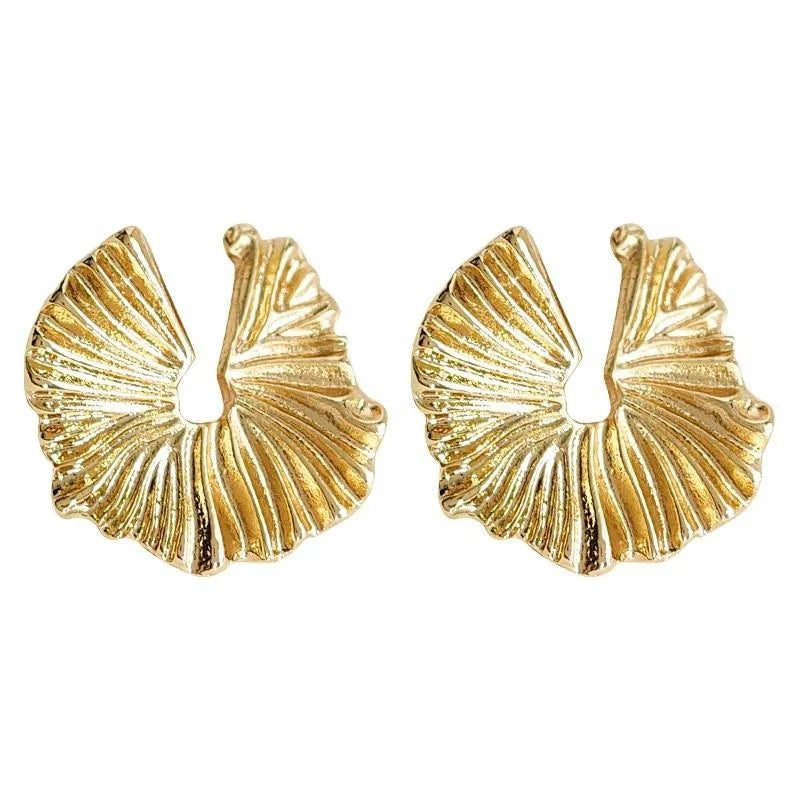14K Gold Plated Copper Irregular Ruffle Drop Earrings Bohemian Geometric Jewelry