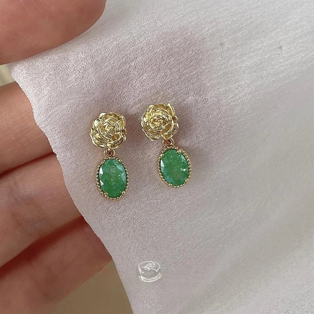 14K Rose Gold Plated Copper Rose Flower Zircon Stud Earrings Mini Fresh Style