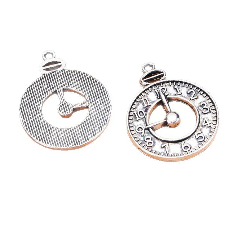 24MM Antique Silver Zinc Alloy Clock Charm Pendant for DIY Necklace Bracelet Jewelry Making