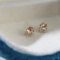 Sweet Iridescent Glass Butterfly Stud Earrings Copper Zircon Hollow Star Mini Jewelry