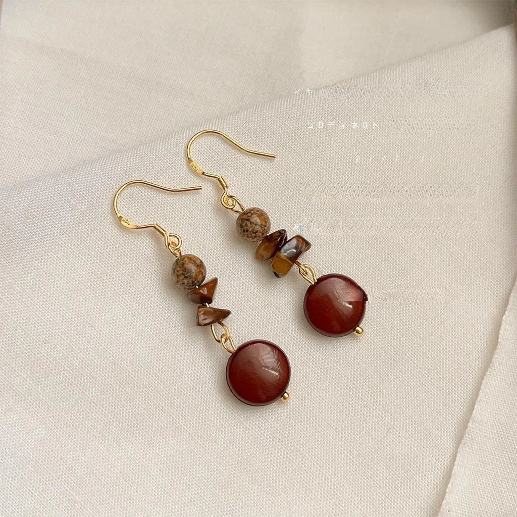 Original Design Tiger Eye Resin Geometric Tassel Drop Earrings With Silver Plated Pins