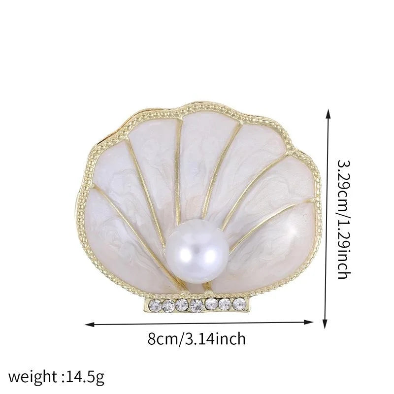 Elegant Pearl Shell Brooch With Enamel Alloy Rhinestone Trim, Luxury Women's Lapel Pin Suit Accessory