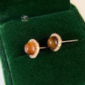 14K Gold Plated Copper Tiger Eye Zircon Round Geometric Stud Earrings Old Money Style