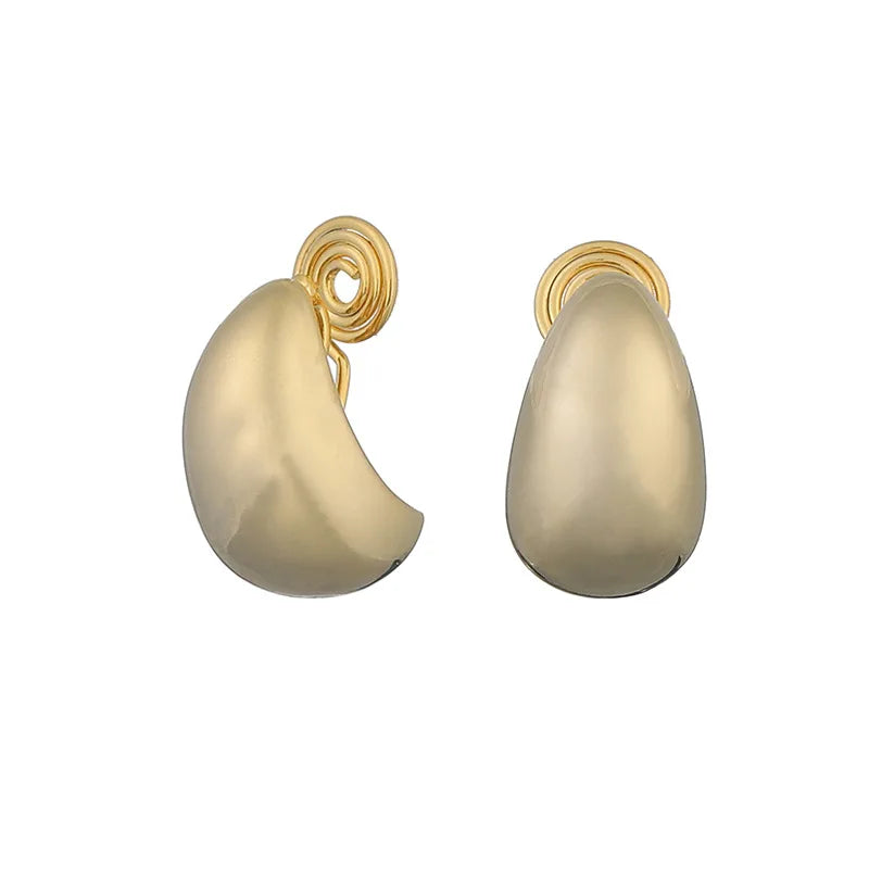 Elegant Gold Alloy Teardrop Spiral Stud & Clip On No Piercing Minimalist Women's Fashion Earrings