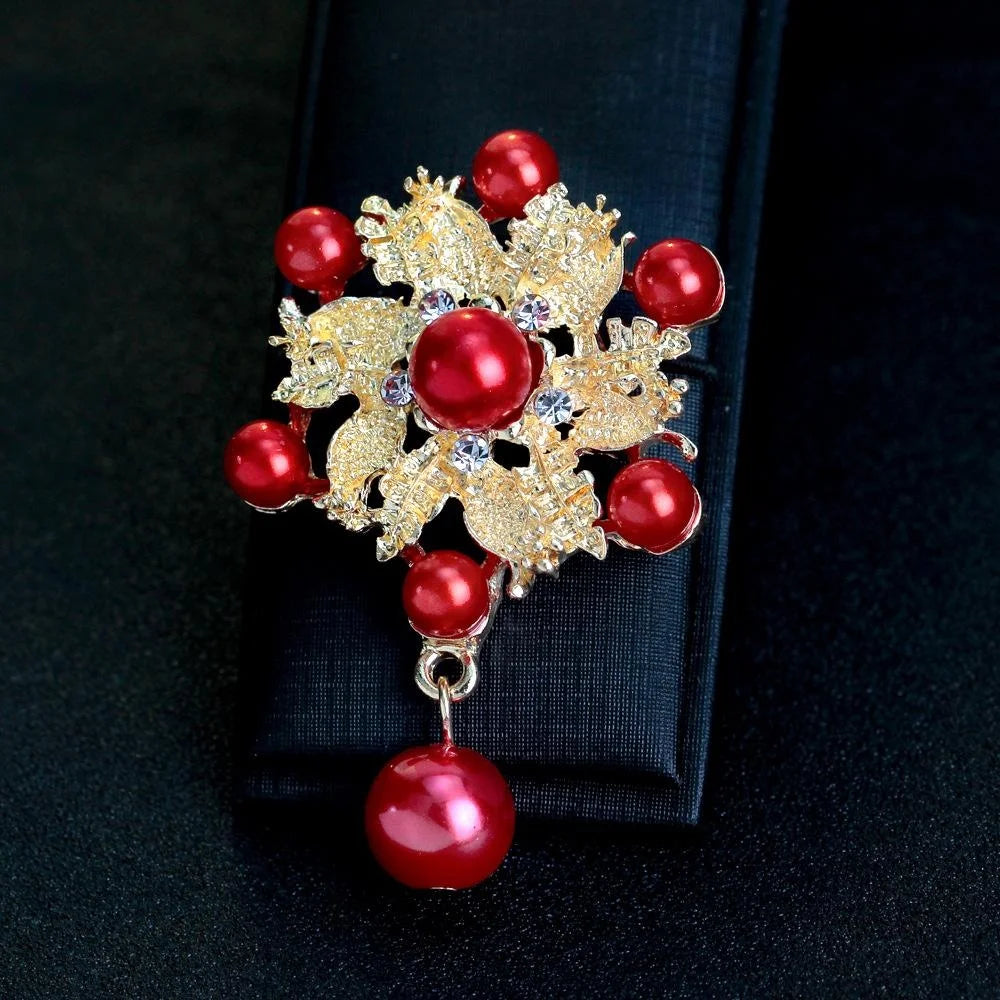 Elegant Alloy Pearl Flower Brooch With Rhinestone Accents And Dangle Pearl Lapel Pin Suit Accessory Gift