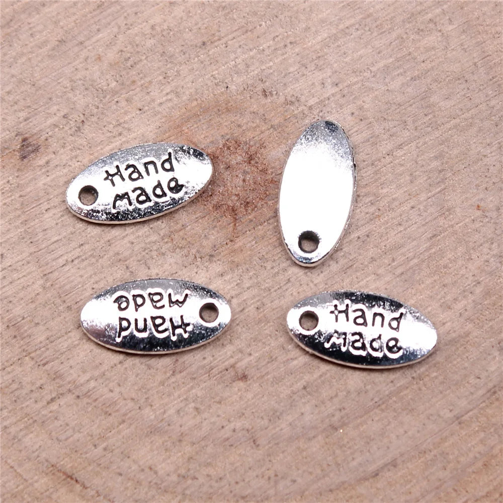 11x6mm 0.4g Zinc Alloy Hand Made Word Tag Letter Charm Pendant for DIY Handmade Jewelry Labels