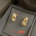 Old Money Style Copper Drop Earrings With Zircon Inlay Silver Plated Pin Geometric Half Hoop Design