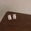 Sweet Pink Tulip Enamel Copper Stud Earrings Fresh Floral Geometric Spring Summer Jewelry