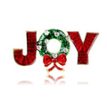Elegant Christmas JOY Letter Enamel Rhinestone Alloy Bow Wreath Brooch Lapel Pin For Suit Accessory Gift