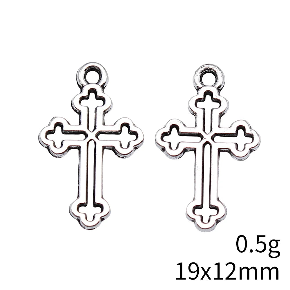 19x12mm 0.5g Antique Silver Zinc Alloy Cross Charm Pendant for DIY Vintage Necklace Jewelry Making