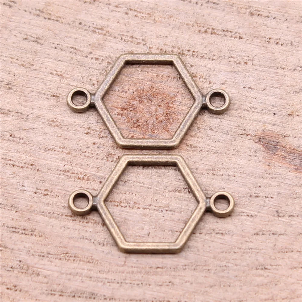 19x13mm 0.4g Multicolor Zinc Alloy Hexagon Honeycomb Connector Charm for Bracelet Necklace DIY