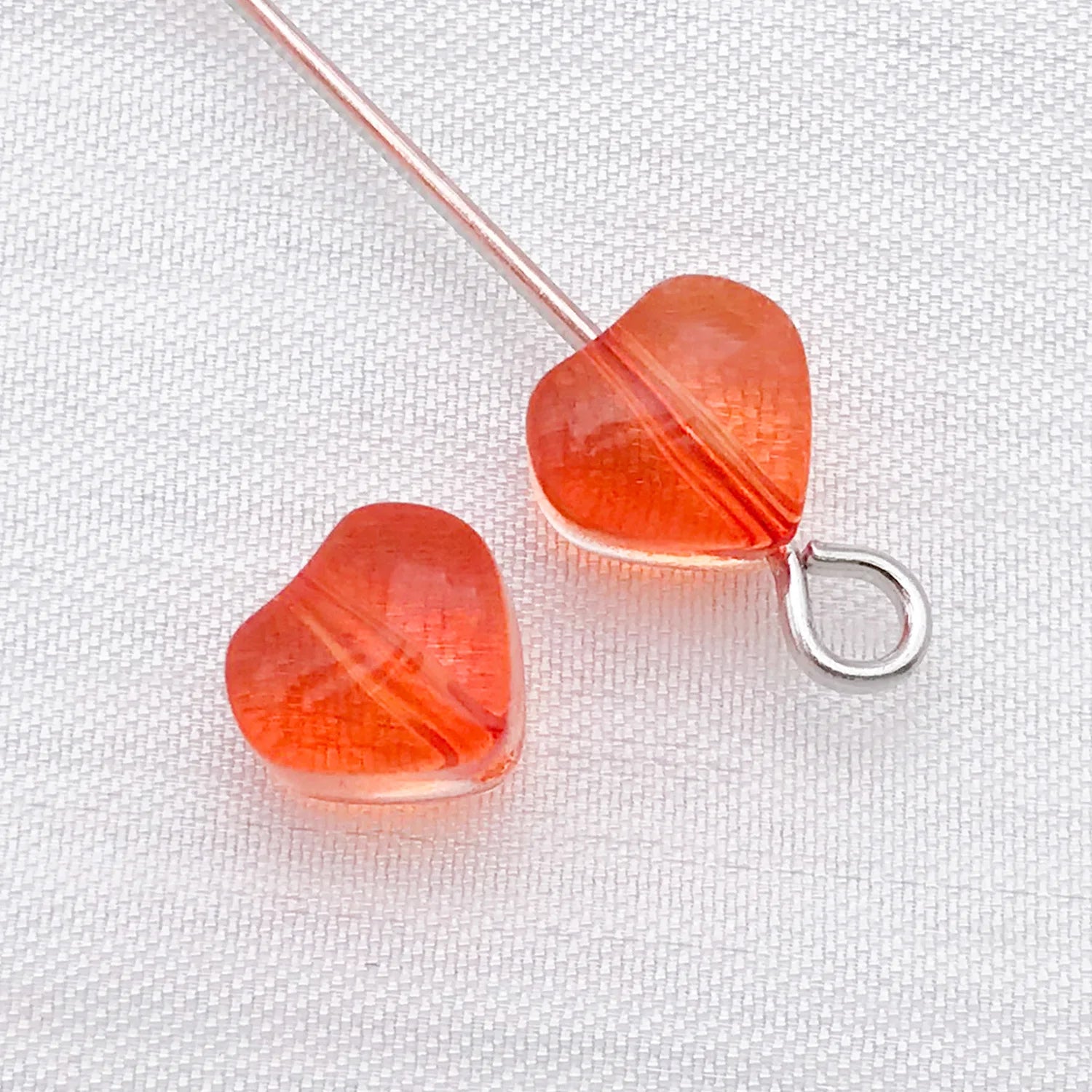Colorful Glass Heart Loose Beads Straight Hole Beads for DIY Bracelet Necklace Phone Strap