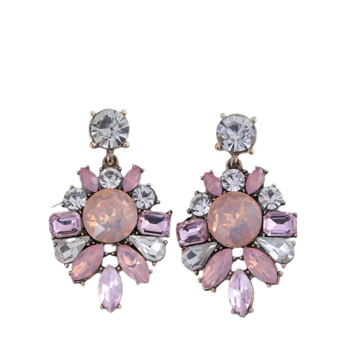 Luxury Vintage Crystal Rhinestone Flower Drop Earrings For Women Elegant Statement Wedding Party Gift